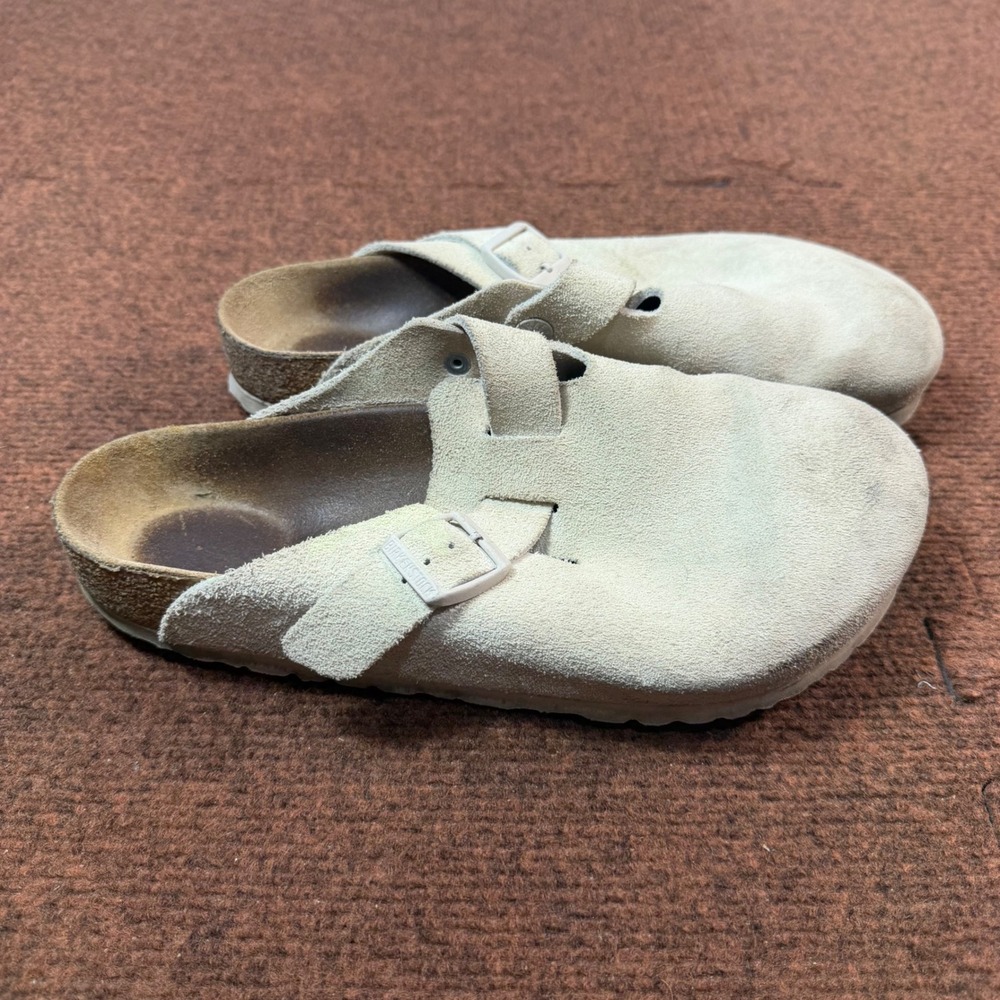 Birkenstock Boston Suede Clogs Women 38/39 Bone White Off White Slip On Mules